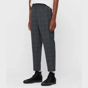 All Saints Pants Mens 32 Gray Plaid Agar Trouser Wool Blend Cropped Ankle